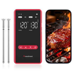 Meatmeet X Pro virtuvės termometras su Bluetooth/WiFi programa šildymui, orkaitei, rūkymo aparatui - juodas