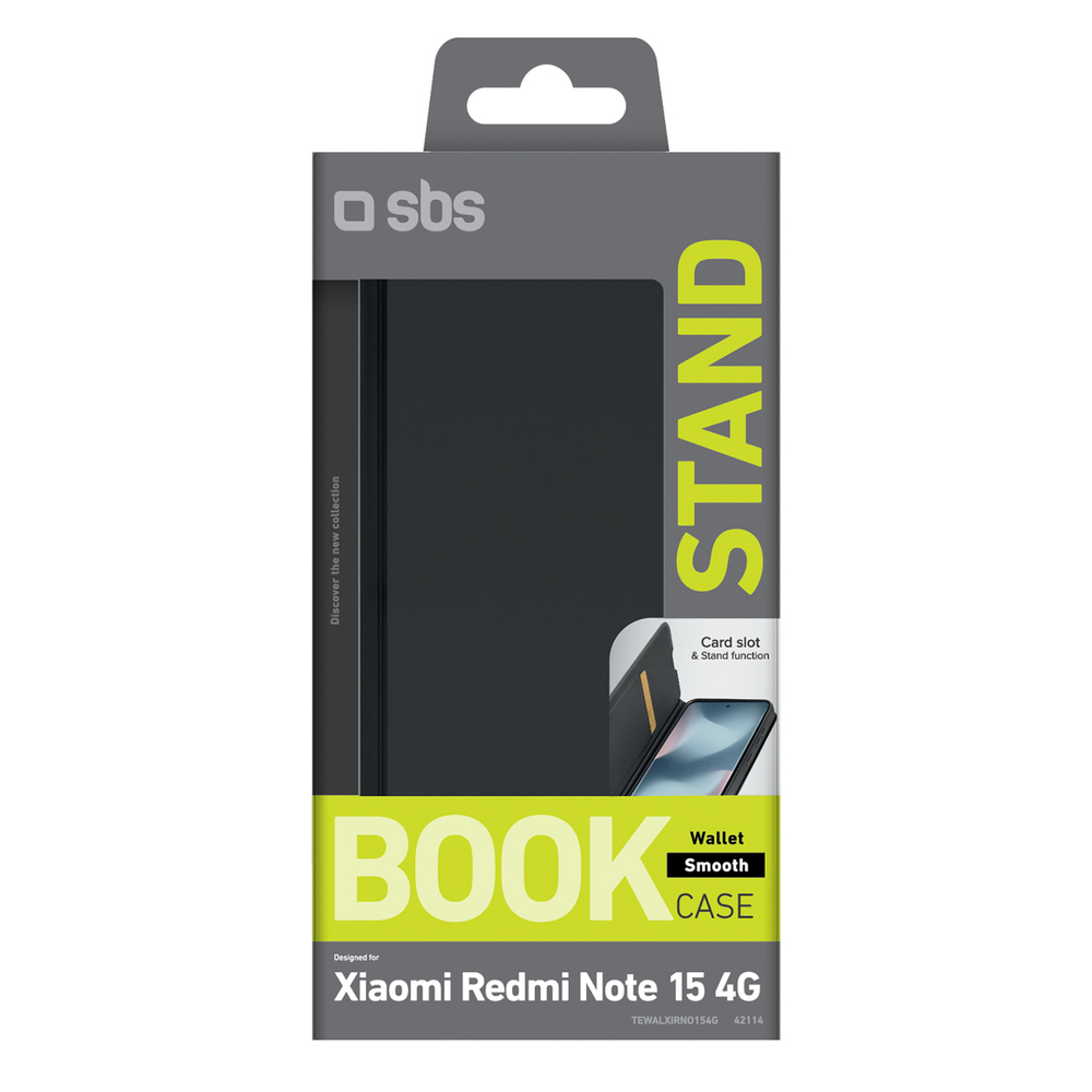 SBS Piniginės sklandus dėklas, skirtas Xiaomi Redmi Note 15 4G su atverčiamu dangteliu – juodas