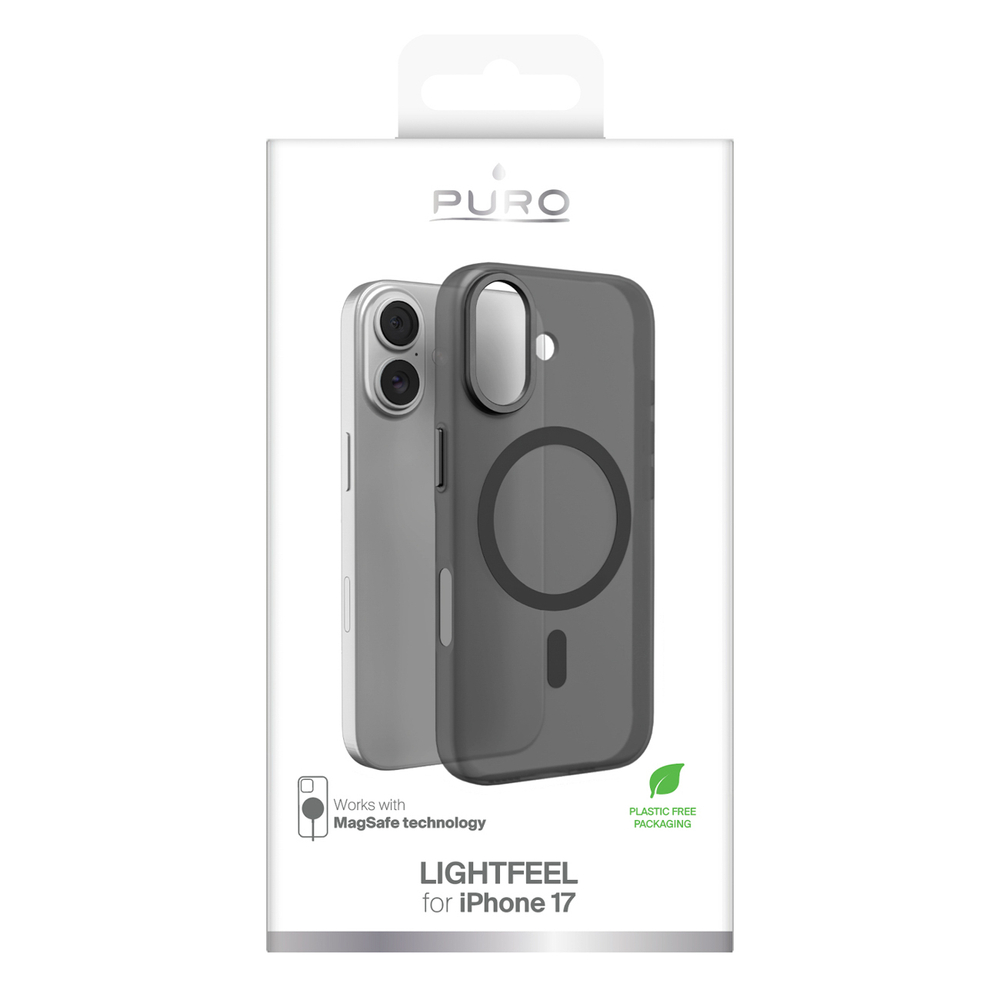 Puro Lightfeel dėklas iPhone 17 suderinamas su MagSafe – skaidrus ir juodas