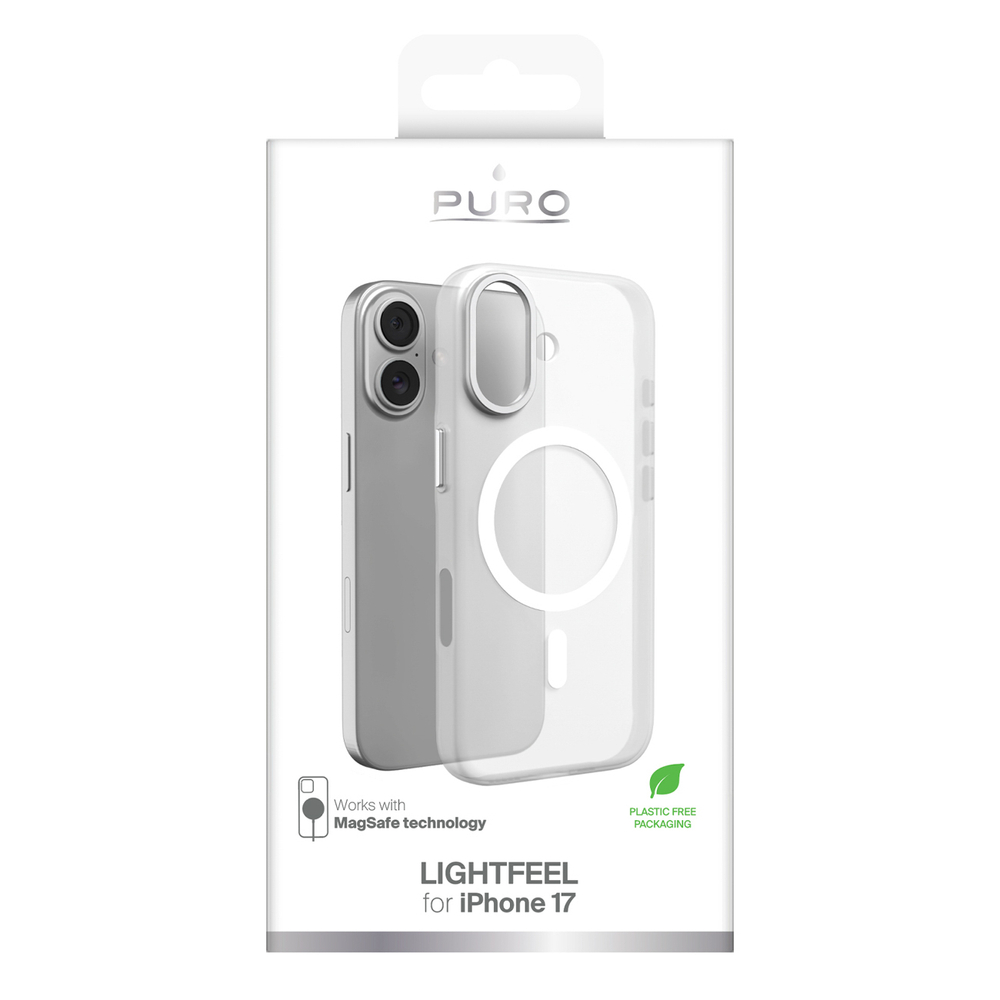 Puro Lightfeel iPhone 17 dėklas suderinamas su MagSafe – skaidrus ir baltas