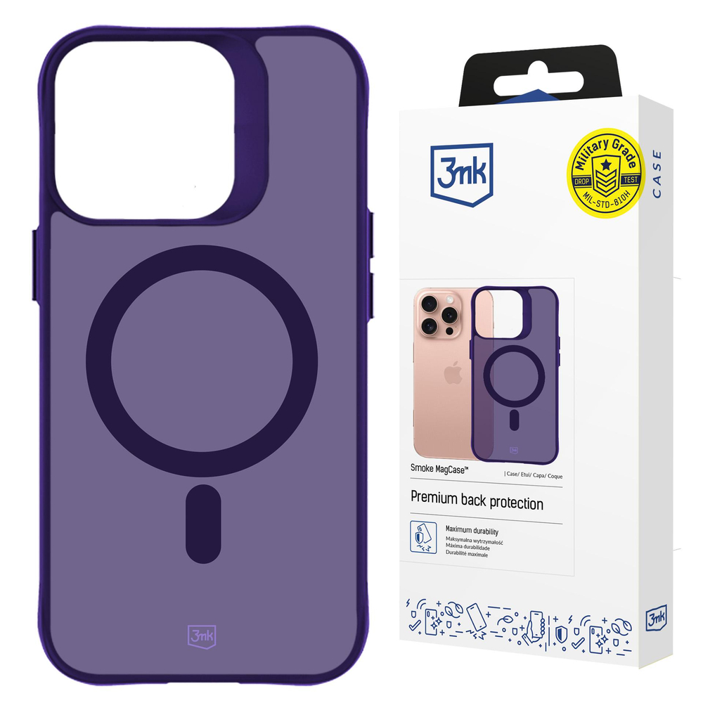 3mk Smoke MagCase dėklas, skirtas iPhone 16 Pro Max – purpurinis permatomas