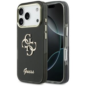 Guess IML 4G Script Metalinis dėklas, skirtas iPhone 17 Pro - black