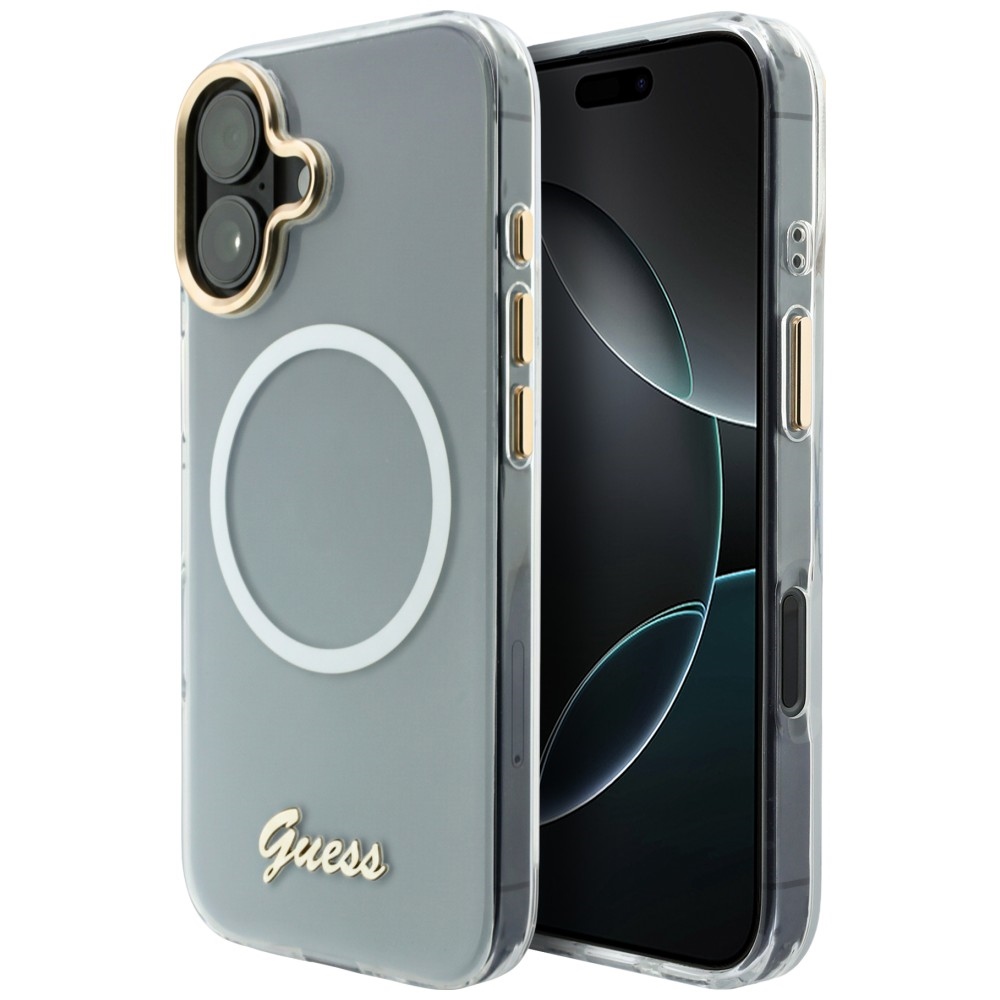Guess IML Gradient Script Metal MagSafe Dėklas, skirtas iPhone 17 - White