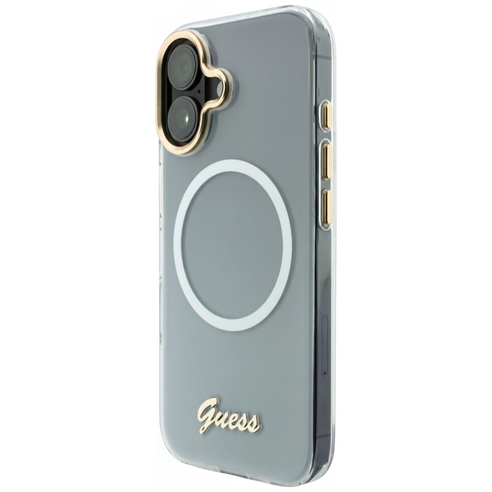 Guess IML Gradient Script Metal MagSafe Dėklas, skirtas iPhone 17 - White