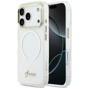 Guess IML Gradient Script Metal MagSafe Dėklas, skirtas iPhone 17 Pro - White
