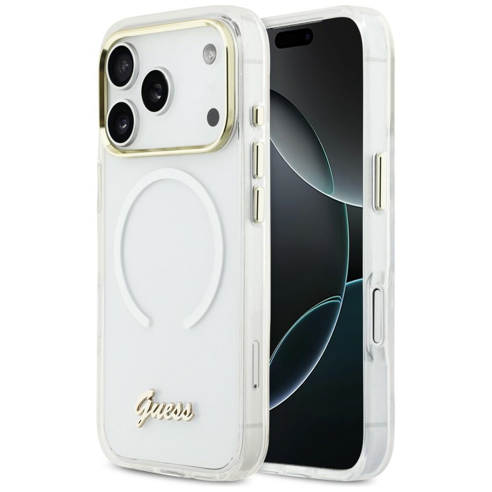 Guess IML Gradient Script Metal MagSafe Dėklas, skirtas iPhone 17 Pro Max - White