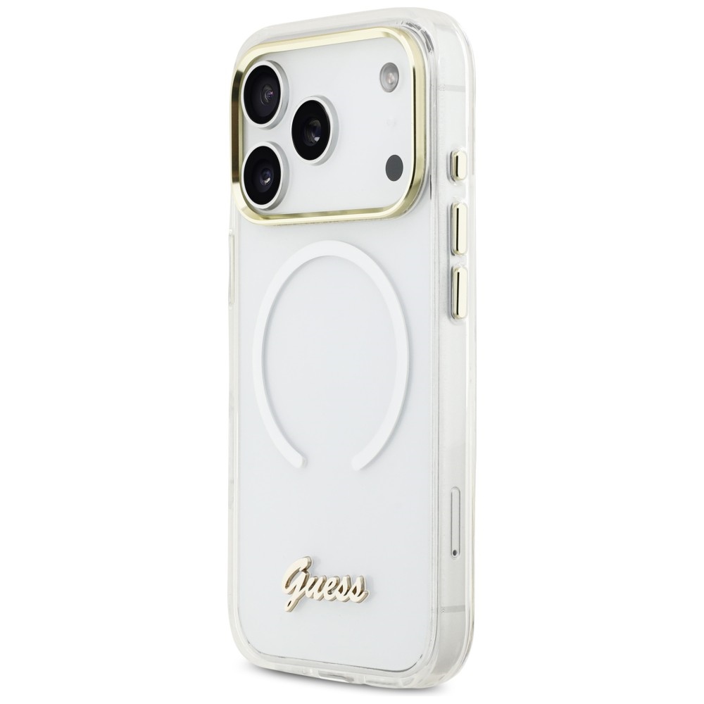 Guess IML Gradient Script Metal MagSafe Dėklas, skirtas iPhone 17 Pro Max - White