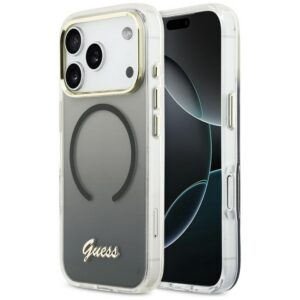 Guess IML Gradient Script Metal MagSafe Dėklas, skirtas iPhone 17 Pro Max - Black