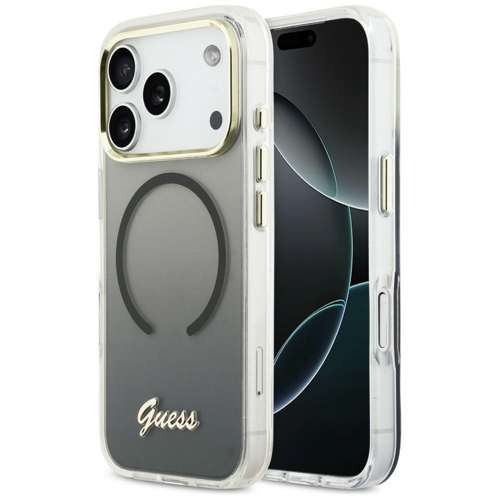 Guess IML Gradient Script Metal MagSafe Dėklas, skirtas iPhone 17 Pro Max - Black