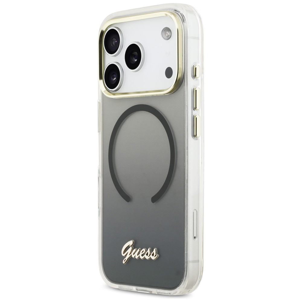 Guess IML Gradient Script Metal MagSafe Dėklas, skirtas iPhone 17 Pro Max - Black