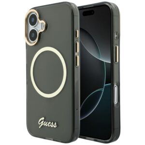 Guess IML Script Metal MagSafe Dėklas, skirtas iPhone 17 - Black