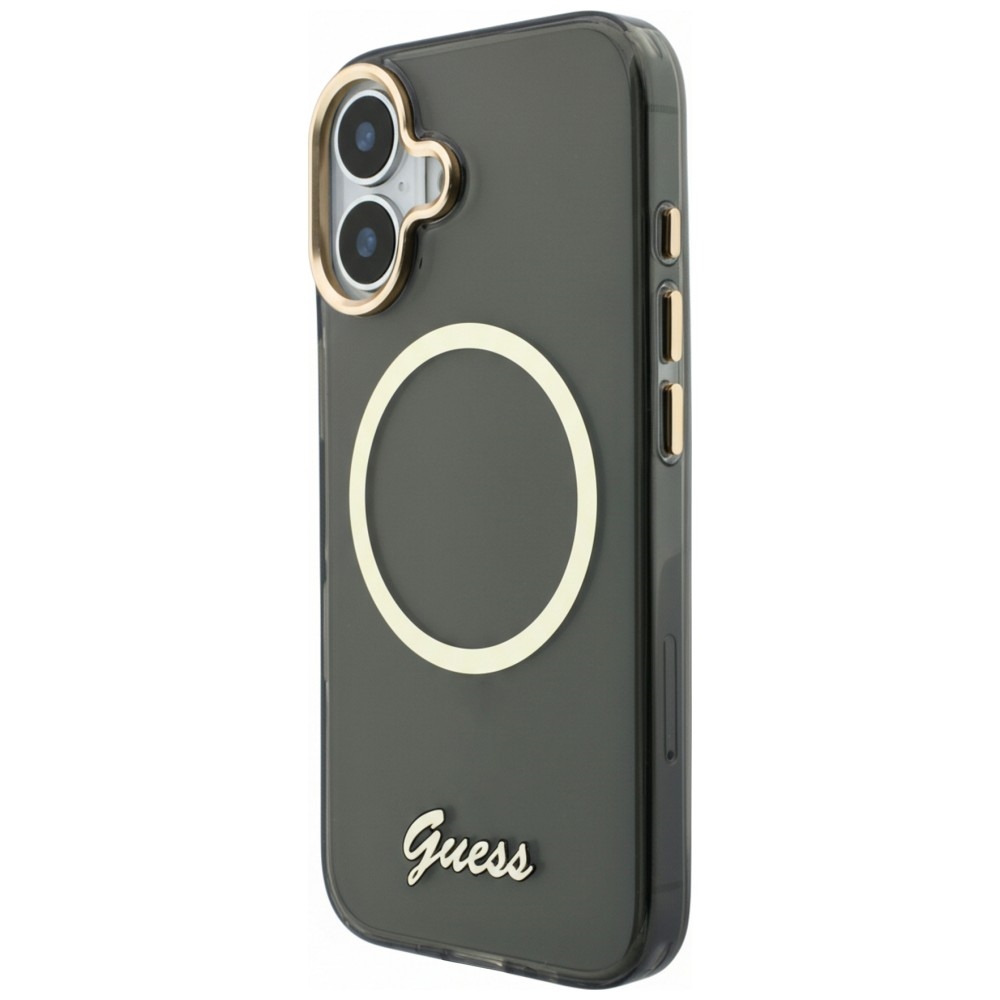 Guess IML Script Metal MagSafe Dėklas, skirtas iPhone 17 - Black
