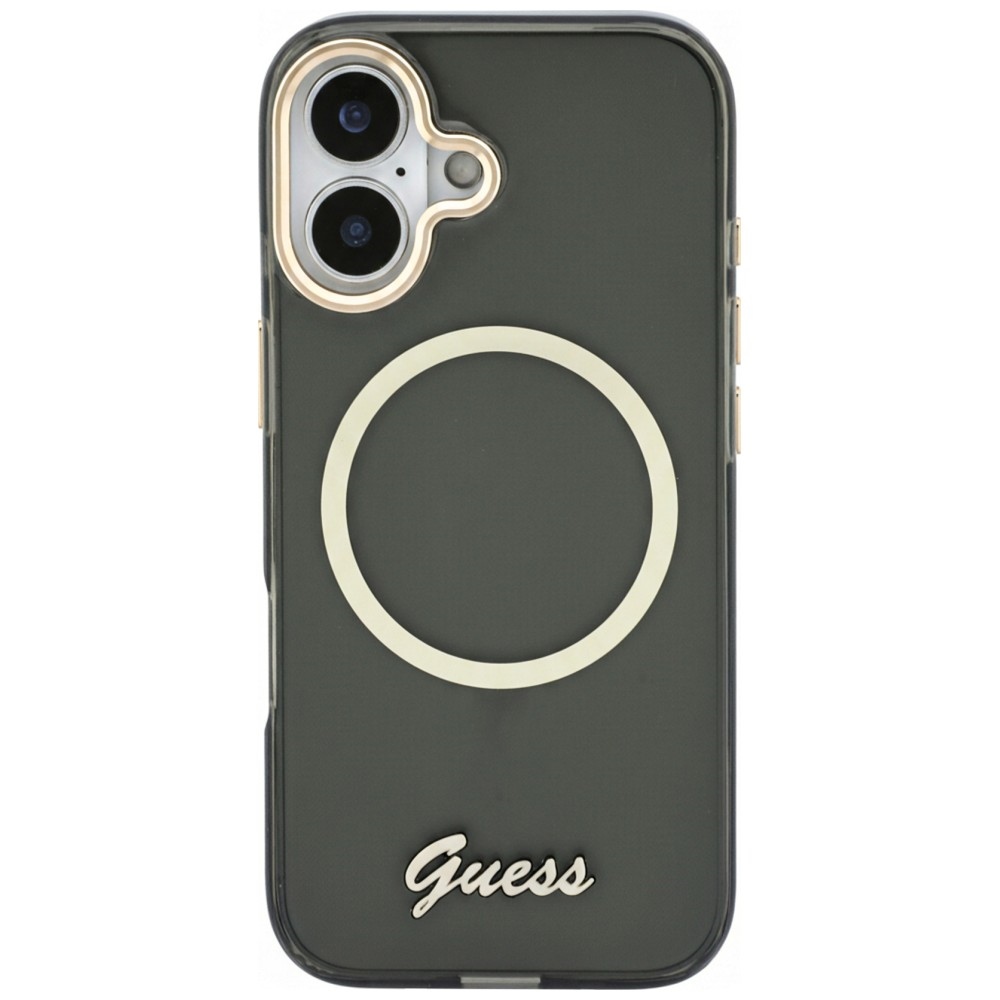 Guess IML Script Metal MagSafe Dėklas, skirtas iPhone 17 - Black