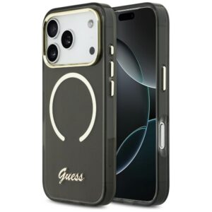 Guess IML Script Metal MagSafe Dėklas, skirtas iPhone 17 Pro Max - Black