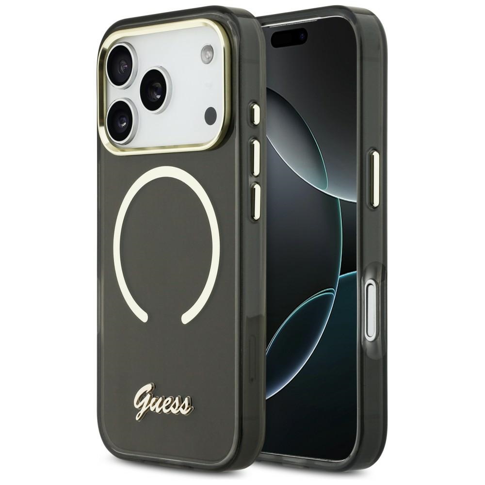 Guess IML Script Metal MagSafe Dėklas, skirtas iPhone 17 Pro Max - Black