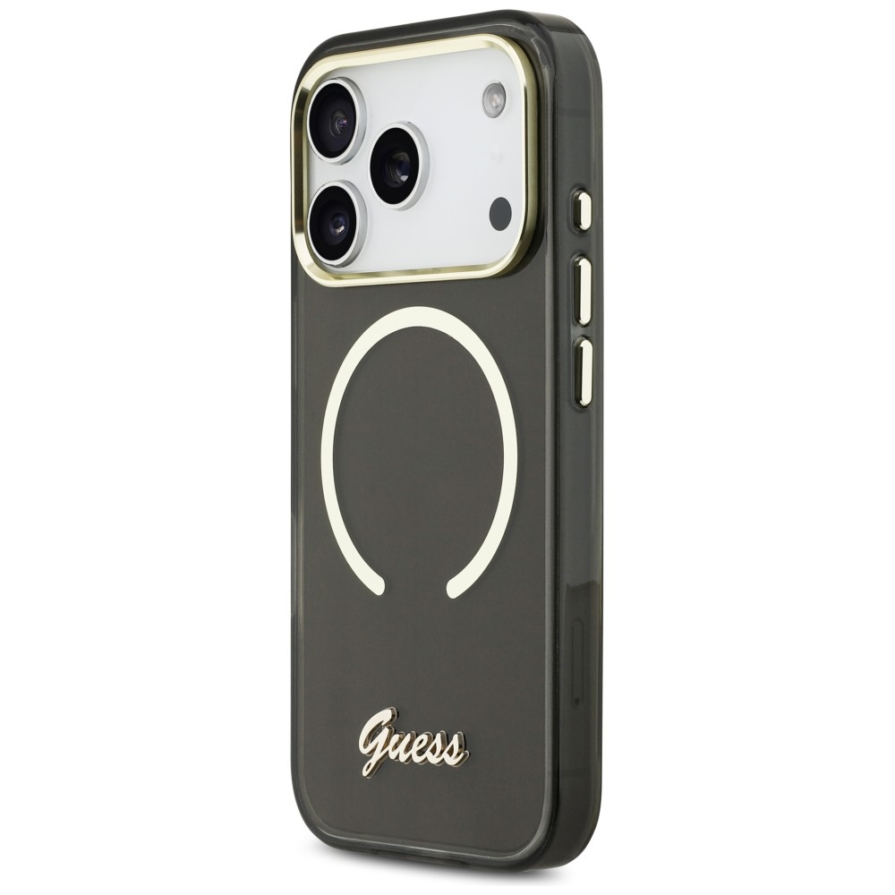 Guess IML Script Metal MagSafe Dėklas, skirtas iPhone 17 Pro Max - Black