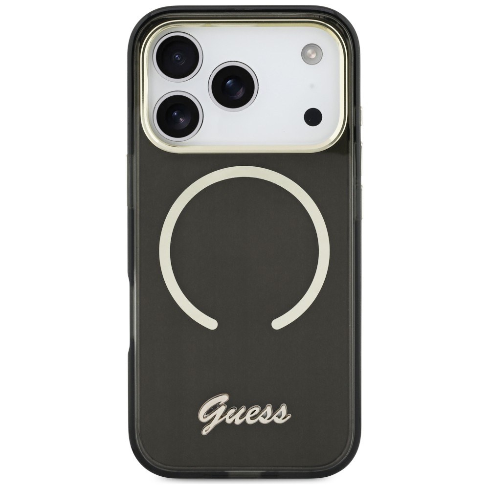 Guess IML Script Metal MagSafe Dėklas, skirtas iPhone 17 Pro Max - Black