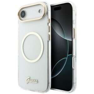 Guess IML Script metalinis MagSafe iPhone Air dėklas – skaidrus