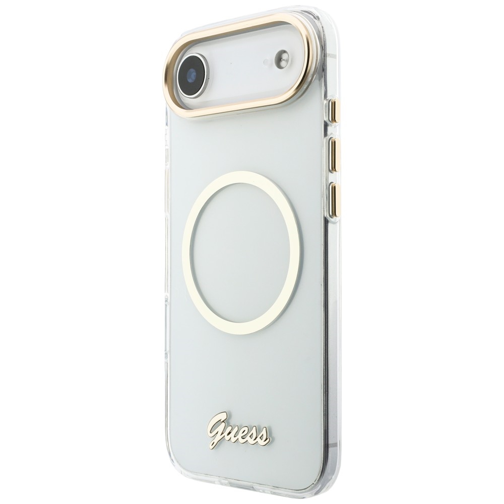 Guess IML Script metalinis MagSafe iPhone Air dėklas – skaidrus