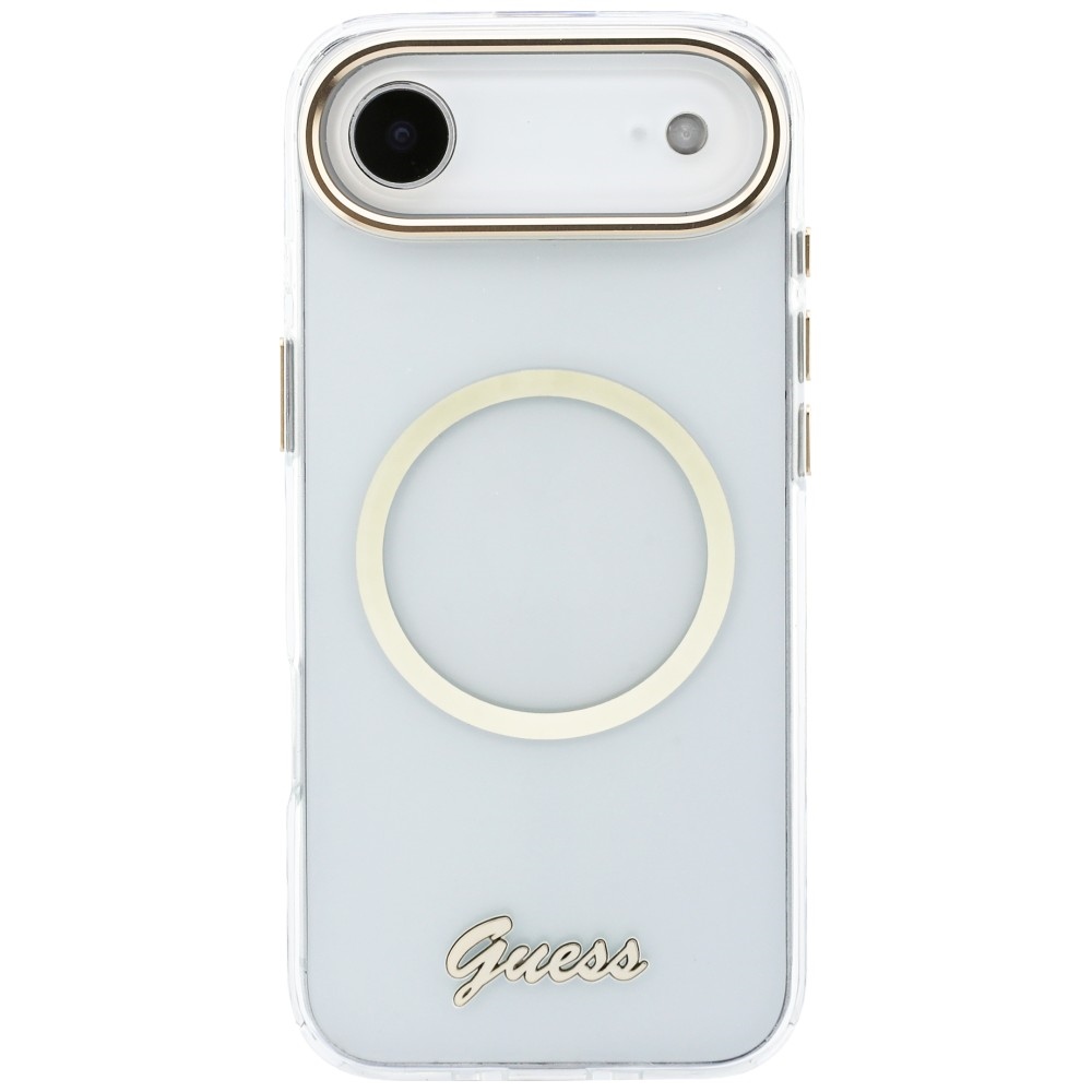 Guess IML Script metalinis MagSafe iPhone Air dėklas – skaidrus