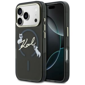 Karl Lagerfeld IML Choupettes Karl Script logotipas MagSafe Dėklas, skirtas iPhone 17 Pro - juodas