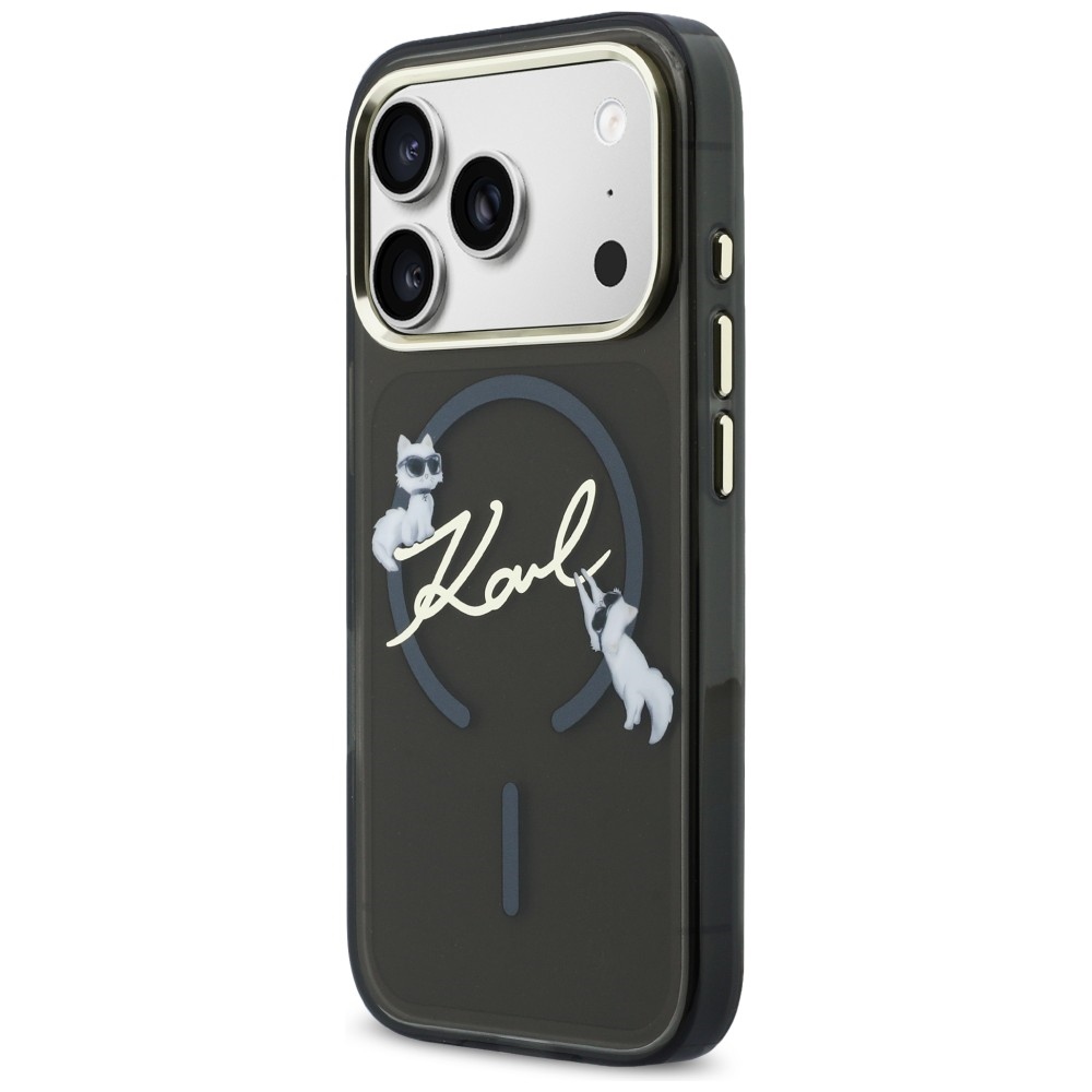 Karl Lagerfeld IML Choupettes Karl Script logotipas MagSafe Dėklas, skirtas iPhone 17 Pro - juodas