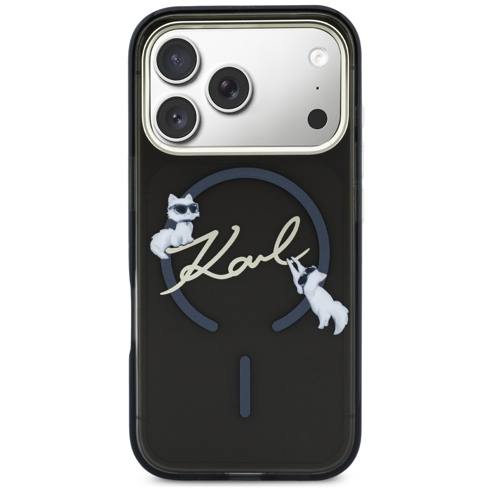 Karl Lagerfeld IML Choupettes Karl Script logotipas MagSafe Dėklas, skirtas iPhone 17 Pro - juodas