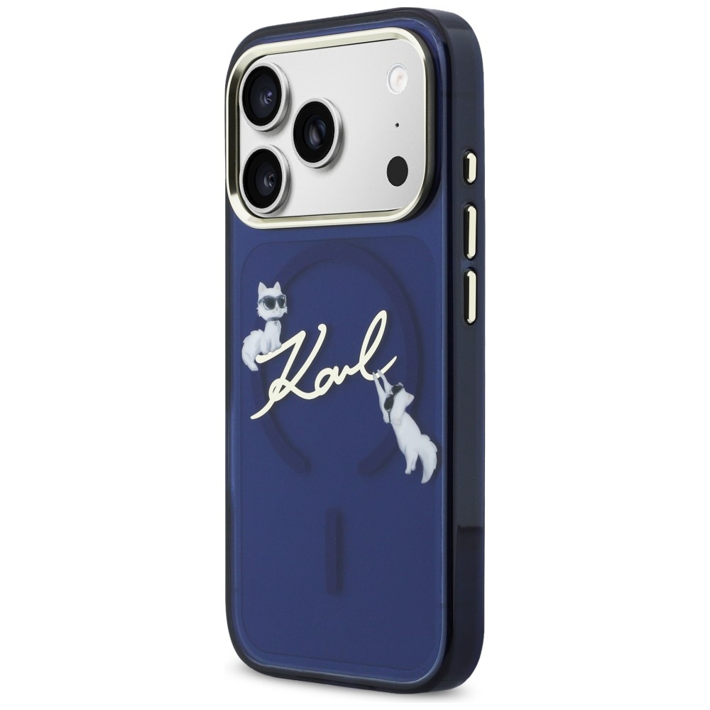 Karl Lagerfeld IML Choupettes Karl Script logotipas MagSafe Dėklas, skirtas iPhone 17 Pro Max - mėlynas