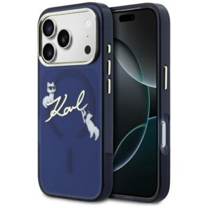 Karl Lagerfeld IML Choupettes Karl Script logotipas MagSafe Dėklas, skirtas iPhone 17 Pro - mėlynas