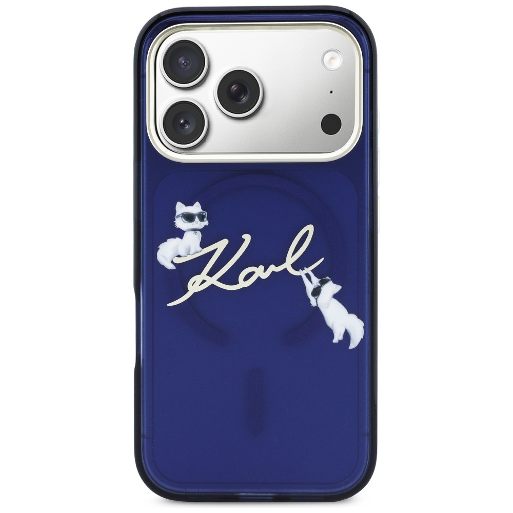 Karl Lagerfeld IML Choupettes Karl Script logotipas MagSafe Dėklas, skirtas iPhone 17 Pro - mėlynas