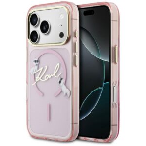 Karl Lagerfeld IML Choupettes Karl Script logotipas MagSafe Dėklas, skirtas iPhone 17 Pro - rožinis