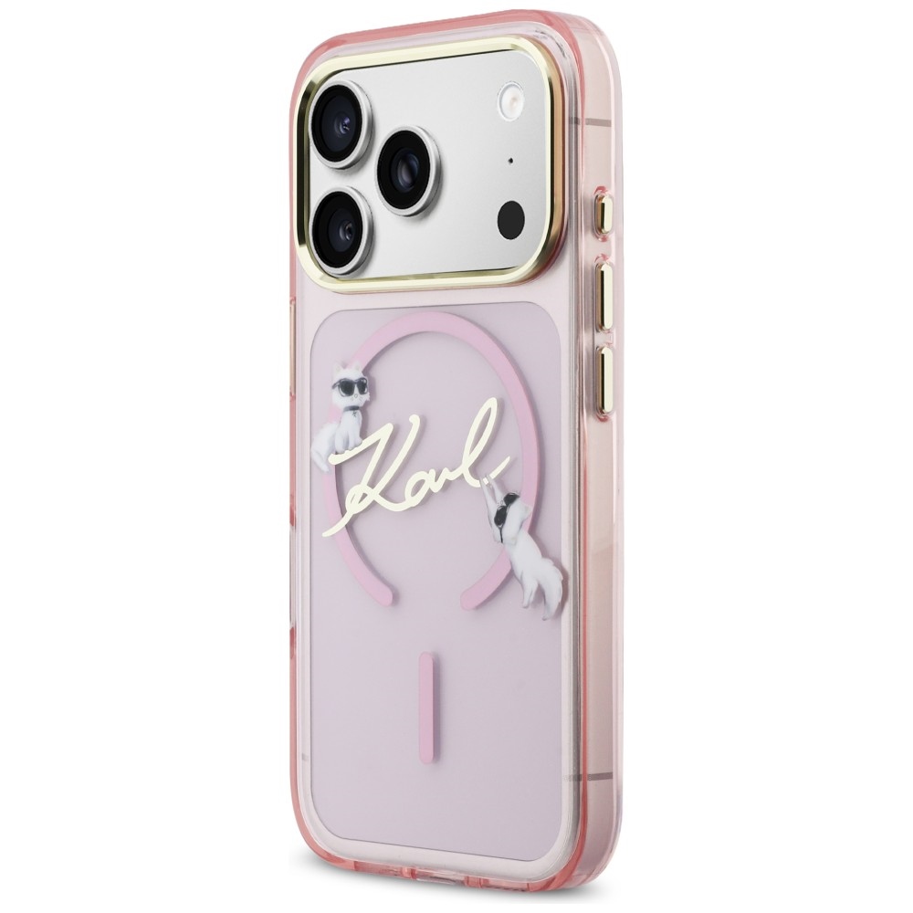 Karl Lagerfeld IML Choupettes Karl Script logotipas MagSafe Dėklas, skirtas iPhone 17 Pro - rožinis