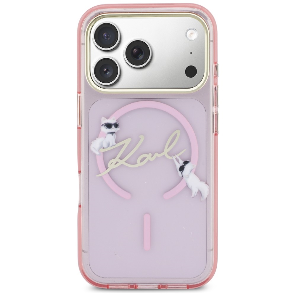 Karl Lagerfeld IML Choupettes Karl Script logotipas MagSafe Dėklas, skirtas iPhone 17 Pro - rožinis