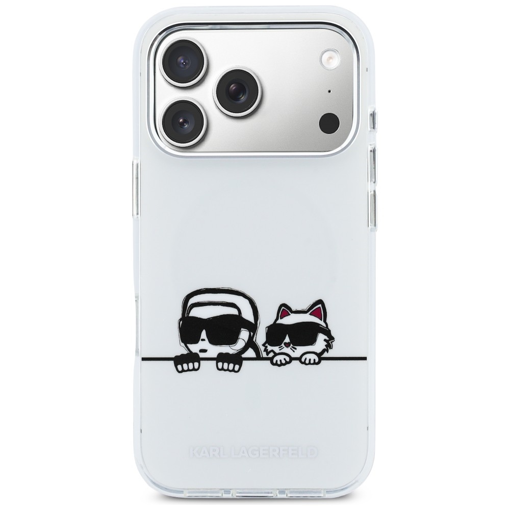 Karl Lagerfeld IML Karl & Choupette Peekaboo logotipas MagSafe Dėklas, skirtas iPhone 17 Pro - baltas