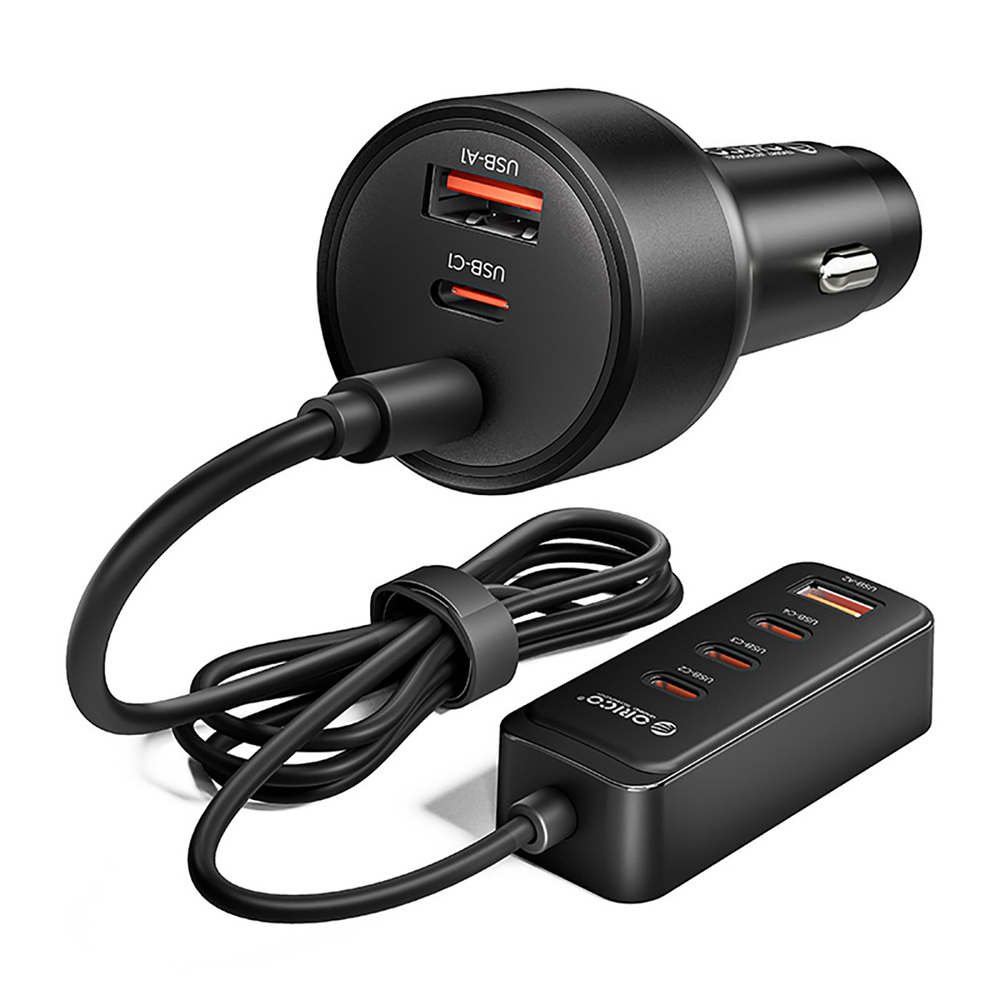 Orico ChargeClip 108W automobilinis įkroviklis 2x USB-A + 4x USB-C su segtuku - juodas