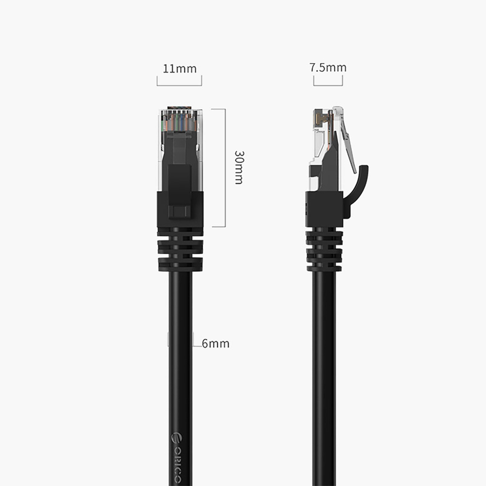 Orico PUG-C6 CAT6 1000Mbps RJ45 Ethernet tinklo kabelis LAN apvalas 2m - juodas