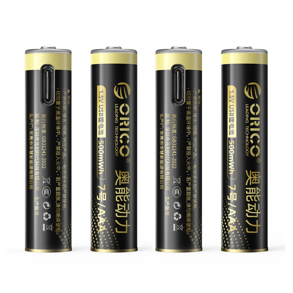 Orico Ener-G EG7C litio baterija 1,5V 500mWh AAA USB-C pakartotinai įkraunama baterija su įkrovimo kabeliu 4 vnt.