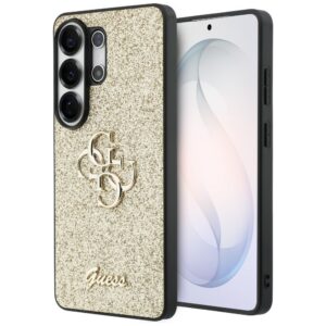 Guess Fiksuotas Glitter Big 4G Metalinis Logo dėklas, skirtas Samsung Galaxy S26 Ultra - gold