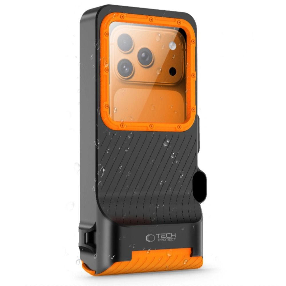 Dėklas Tech-Protect IPX8 Pro, universalus, vandeniui atsparus, juodas/oranžinis
