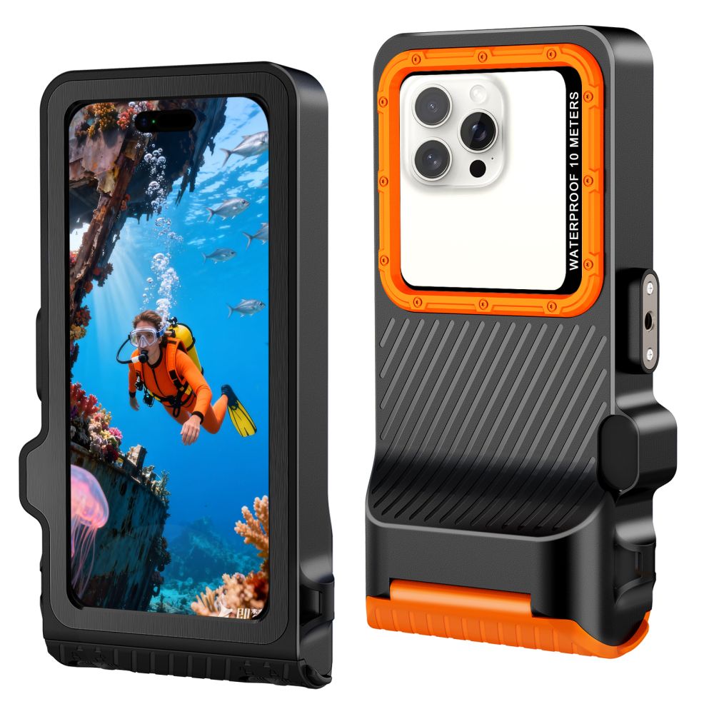Dėklas Tech-Protect IPX8 Pro, universalus, vandeniui atsparus, juodas/oranžinis