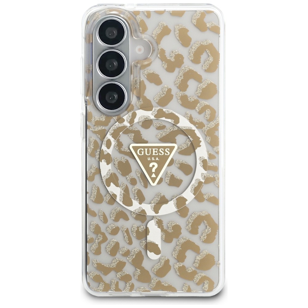 Guess IML Leopard Print Triangle MagSafe Dėklas, skirtas Samsung Galaxy S26 - Brown