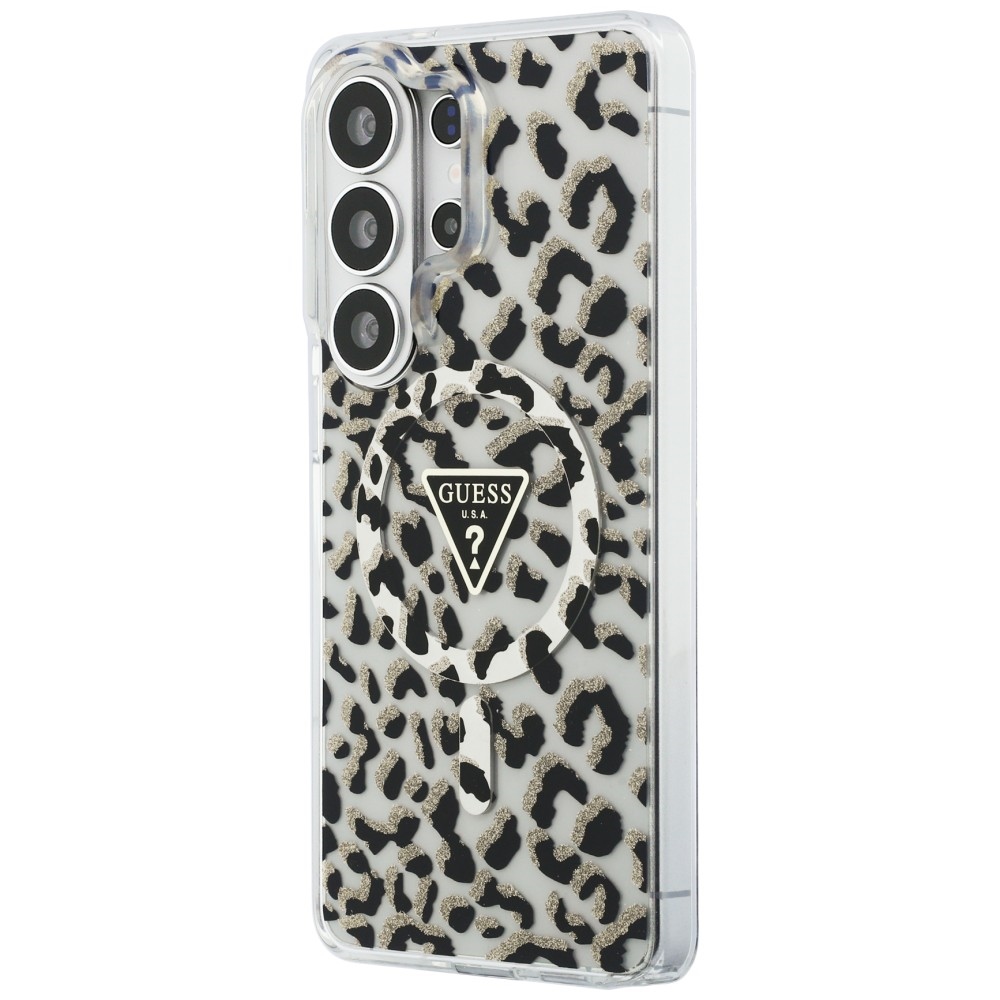Guess IML Leopard Print Triangle MagSafe dėklas Samsung Galaxy S26 Ultra - Juodas