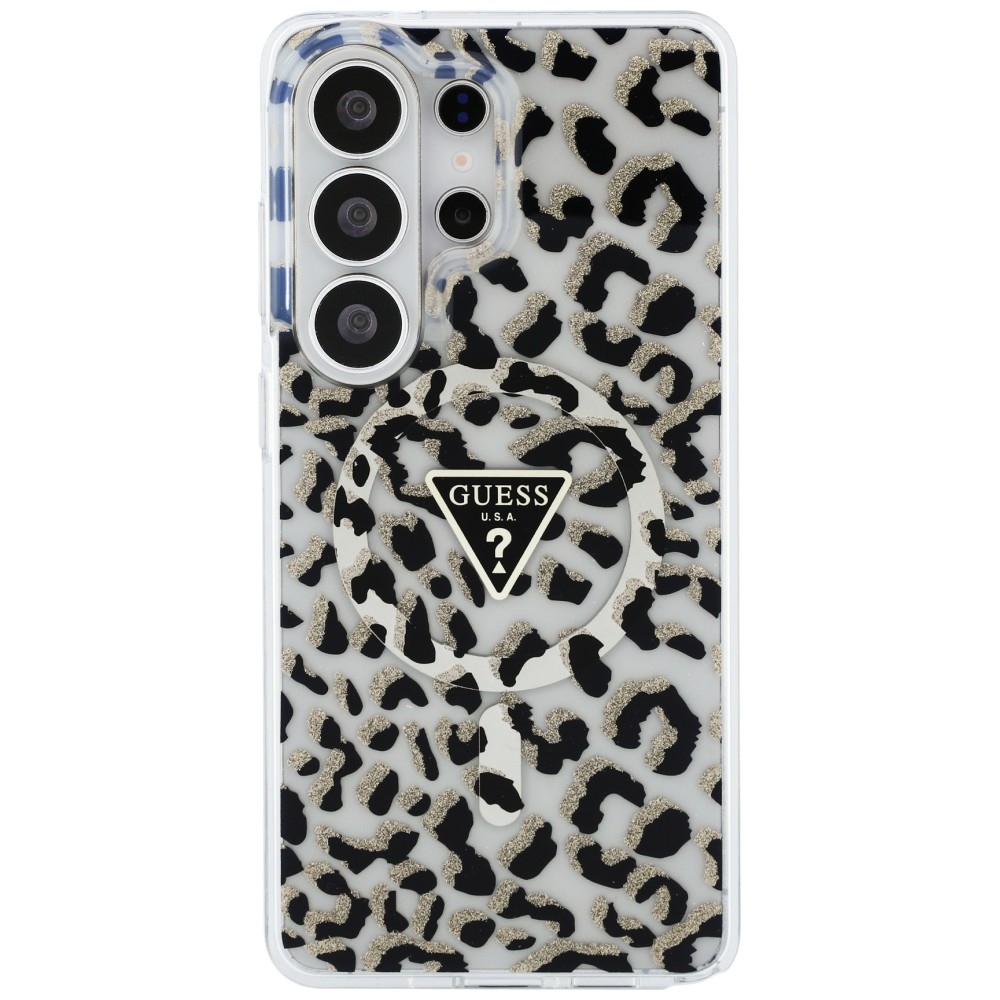 Guess IML Leopard Print Triangle MagSafe dėklas Samsung Galaxy S26 Ultra - Juodas