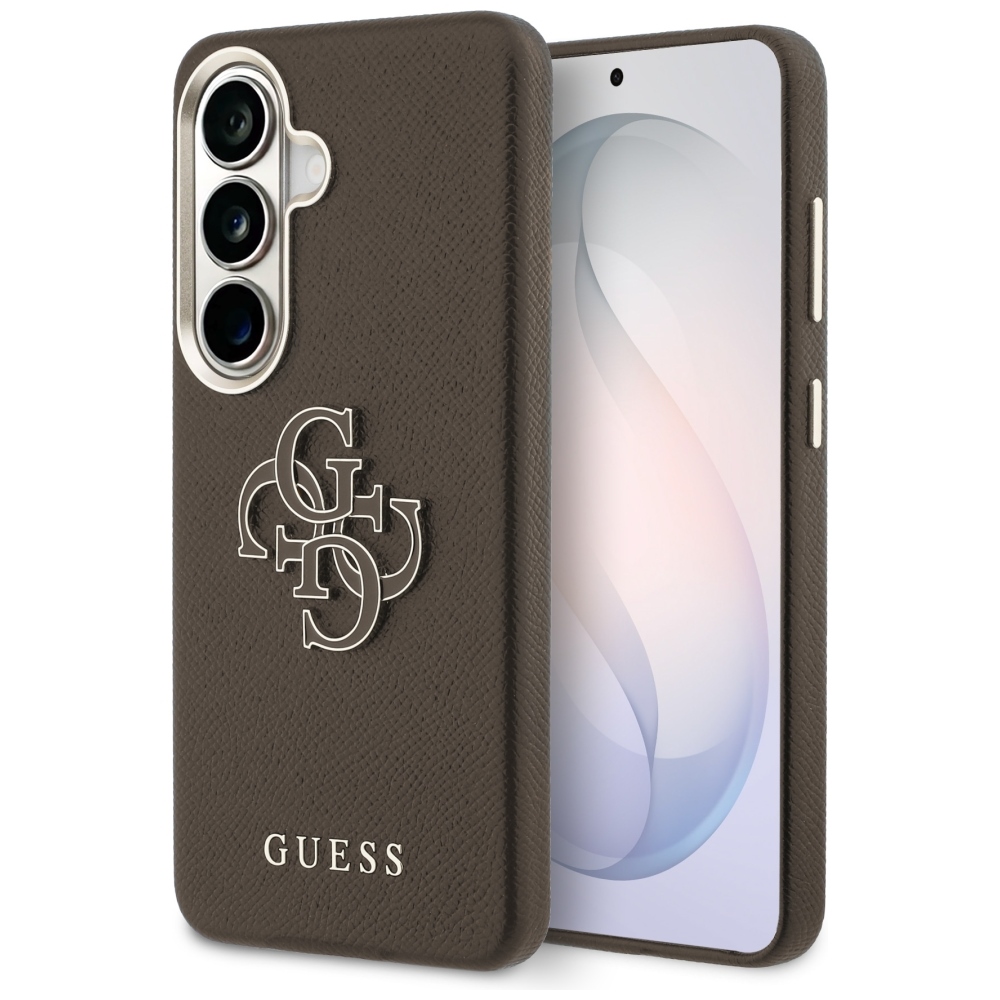 Guess Grained Big 4G Metalinis logotipo dėklas, skirtas Samsung Galaxy S26+ – rudas
