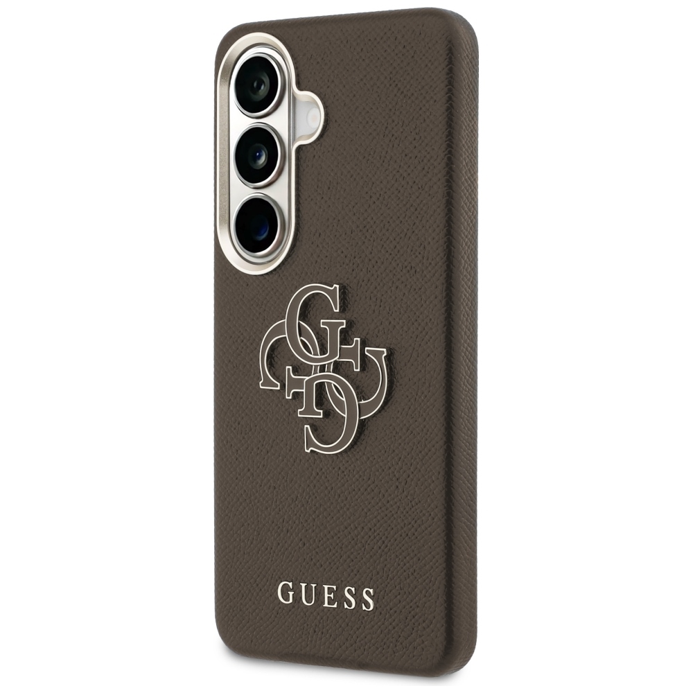 Guess Grained Big 4G Metalinis logotipo dėklas, skirtas Samsung Galaxy S26+ – rudas