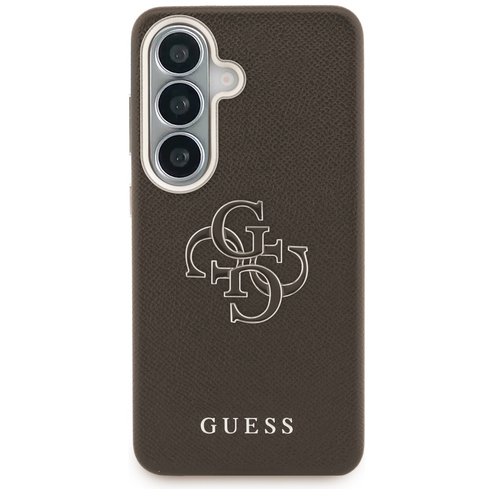 Guess Grained Big 4G Metalinis logotipo dėklas, skirtas Samsung Galaxy S26+ – rudas