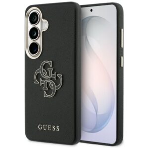 Guess Grained Big 4G Metalinis logotipo dėklas, skirtas Samsung Galaxy S26+ - juodas