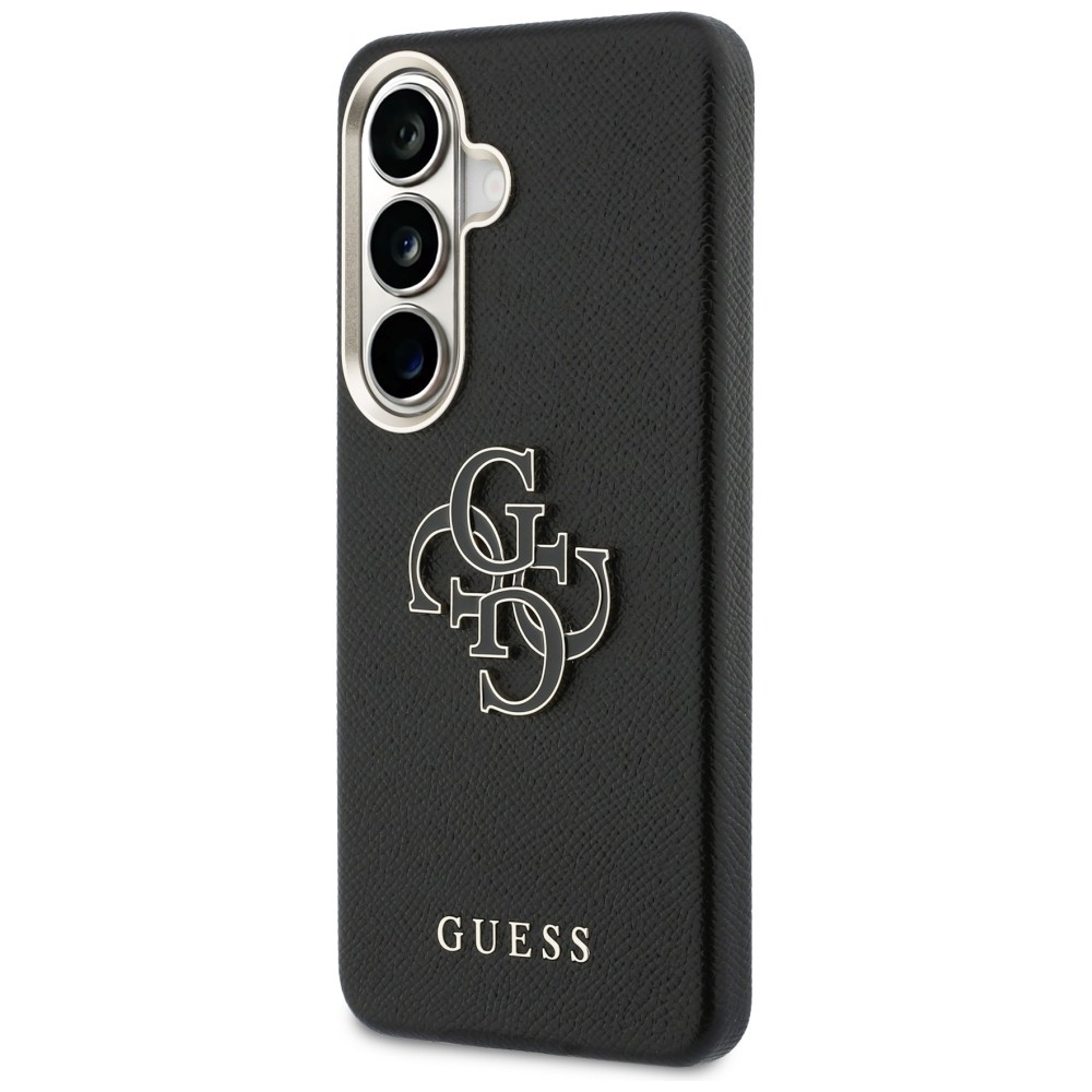 Guess Grained Big 4G Metalinis logotipo dėklas, skirtas Samsung Galaxy S26+ - juodas