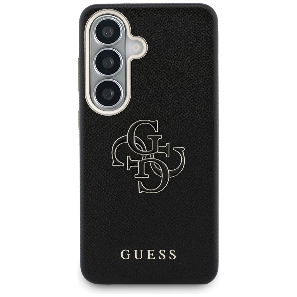 Guess Grained Big 4G Metalinis logotipo dėklas, skirtas Samsung Galaxy S26+ - juodas