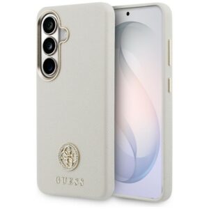 Guess Rhinestone Round Logo MagSafe dėklas, skirtas Samsung Galaxy S26 - smėlio spalvos
